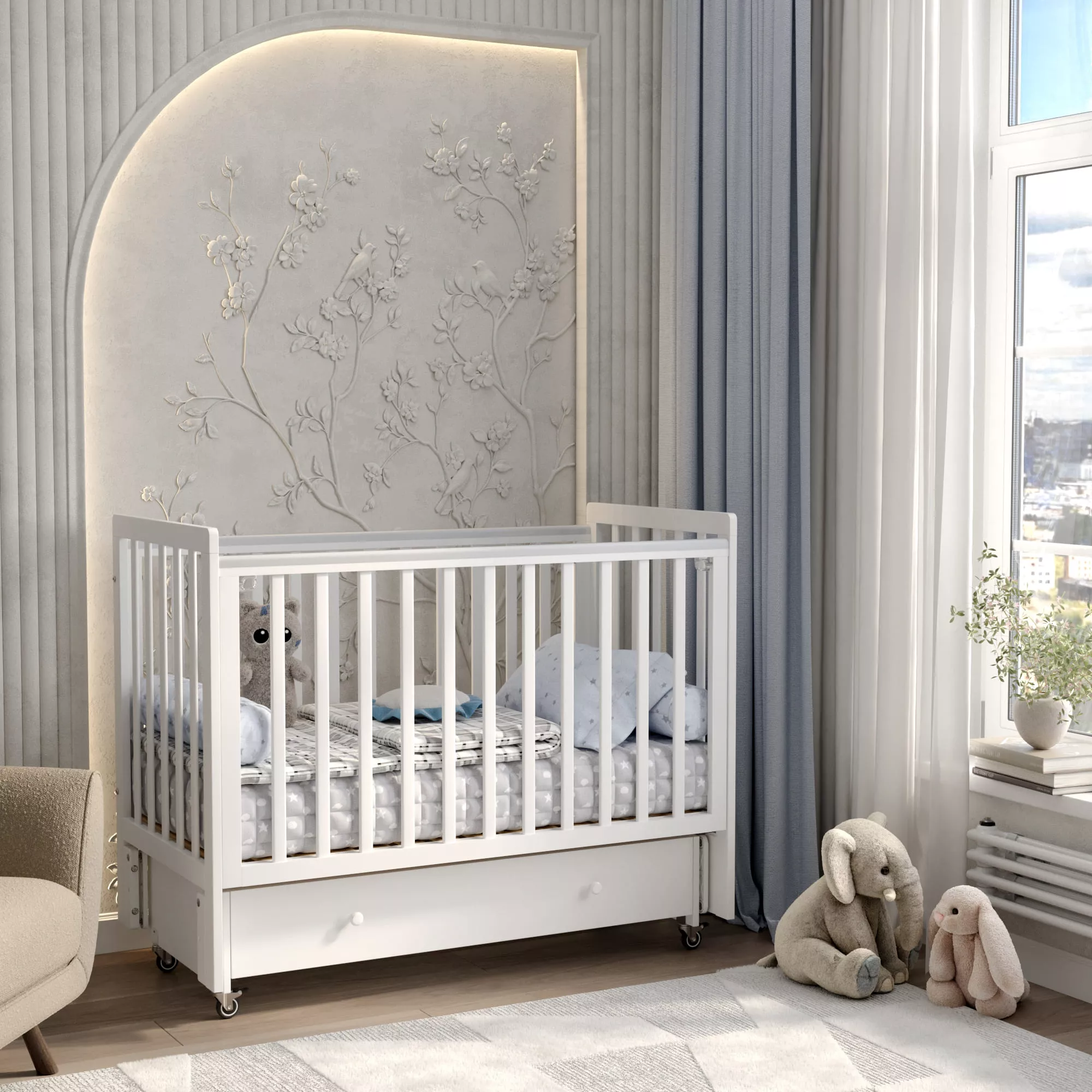 картинка Детская кровать Antemi Classic Sleep с маятником и ящиком от Компасик.ру гипермаркет детских колясок и автокресел