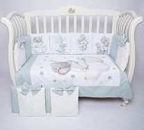 Комплект в кроватку Премиум ПАННО 5 шт.съемн.навол. "подушками" 6 предм."Малыш мышонок" (мята)
