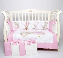 Комплект в кроватку Премиум ПАННО 5 шт.съемн.навол. подушками 6 предм.Малыш мышонок (розовый).