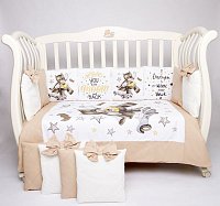 Комплект в кроватку Премиум ПАННО 5 шт.съемн.навол. подушками 6 предм. Ночной герой (кофе)